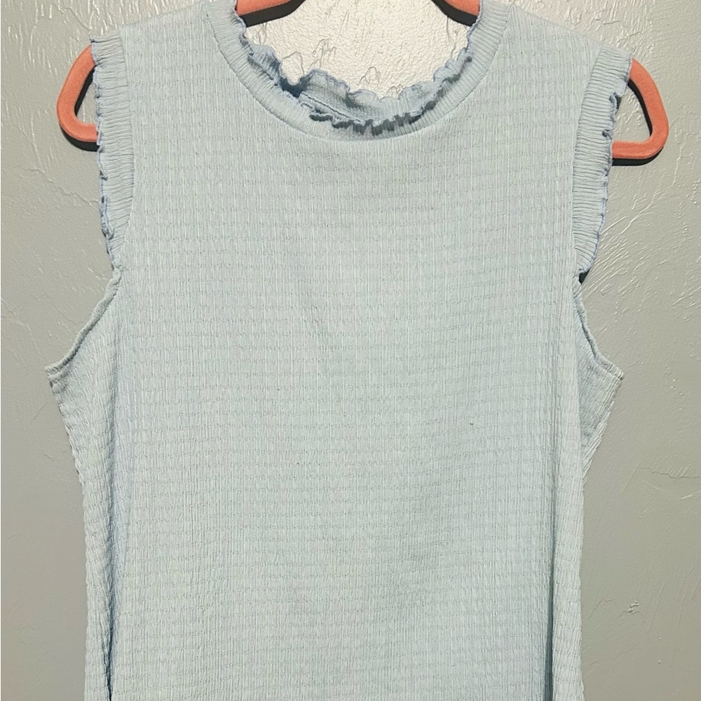Versona Blue Ruffled Ribbed Tank Top